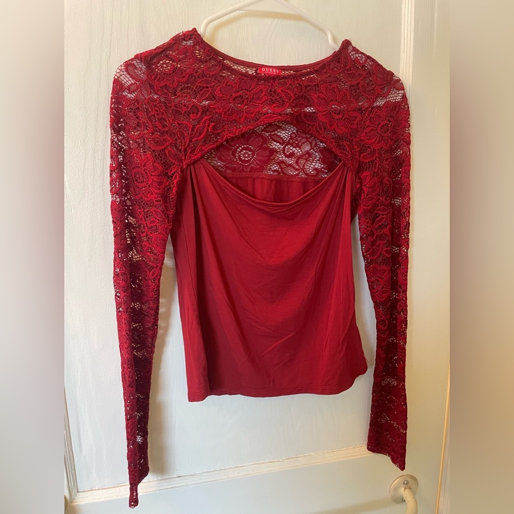 GUESS Women's Burgundy Lace Blouse